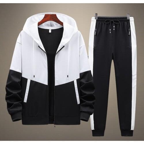 2021 Spring Autumn Patchwork Mens Sets Casual Jogging Tracksuit Korean Hip Hop 2-Piece Sets Hooded Jacket Pants Sportswear Men