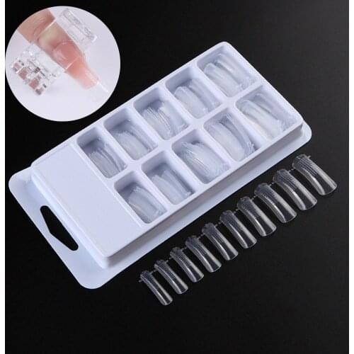 100PCs/Box False Nails Mold Clear Full Cover Poly Nail Tips Scale Tools With Clip UV Gel Acrylic Quickly Extended False Nails