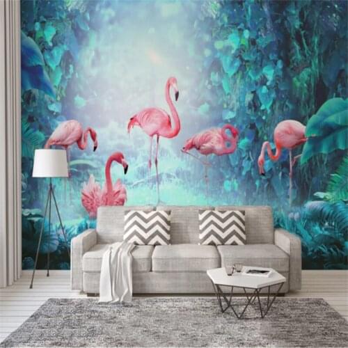 Custom Mural Wallpaper Modern Minimalist Tropical Rainforest Flamingo Background Wall Painting