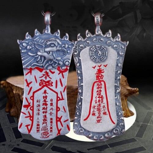 2020 new 100% real S990 pure silver men pendant gossip amulet cinnabar open light Thai silver pendant good lucky evil pendant
