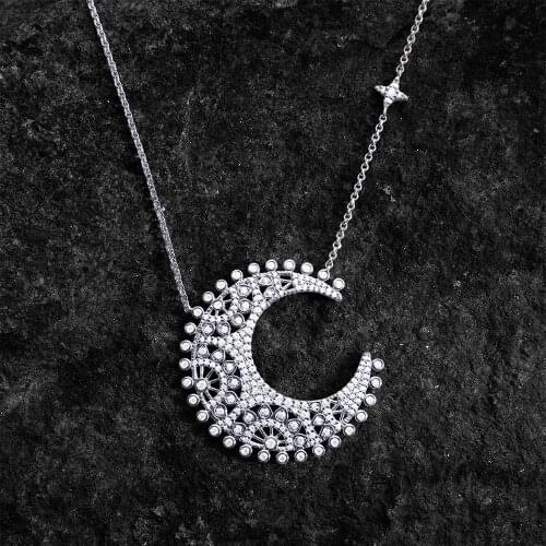 New Star Moon Dearm Pendant Necklacesilver Color Zirconia Long Necklace Collar Bijoux Gifts For Women Zk30