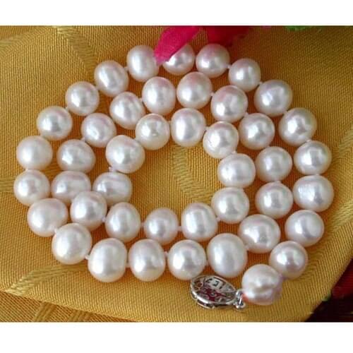 Charming Real Pearl Jewellery,17inches AA 9-10MM White Color Round Freshwater Pearl Necklace,Handmade Women Wedding Gift