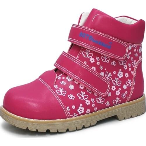 Ortoluckland Kid Girls PU Leather Casual Orthopedic Shoes For Children Toddler Spring Autumn Winter Flatfeet Ankle Walking Boots
