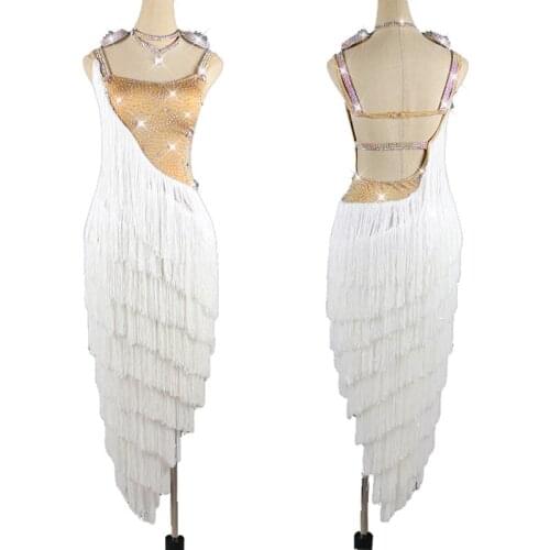 Latin Dance Dress White Fringe Dress Women Dance Competition Dress Swing Dance Skirt Rumba Dancing Costume Latin Dress BL3139