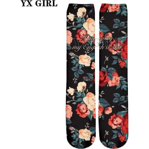 YX GIRL Drop shipping 2018 Summer New Fashion 3D Straight socks Retro Style flowers Print Men/Women casual Socks