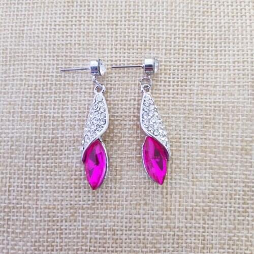 QiLeSen Womens 100% 925 Sterling Silver Stud Earrings / Earrings Silver Fuchsia Fine Jewelry Bride Christmas Gif E0183