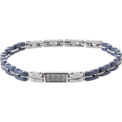 Runda 2020 Hot Sale Mens Blue Ceramic Bracelet in Stainless Steel Polish Metal Jewelry White Stone Men Bracelet