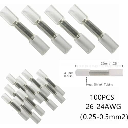 10/25/50Pcs Heat Shrink Terminals Insulated Butt Electrical Splice Wire Connectors Cable Crimp Terminal Connector 26-24AWG