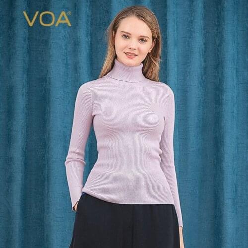 VOA Two-Tone Soft 60 Woolen Fabric Pure Cashmere Thread Feel Delicate Straight Slim Slimming Knitted Pullover RB1073