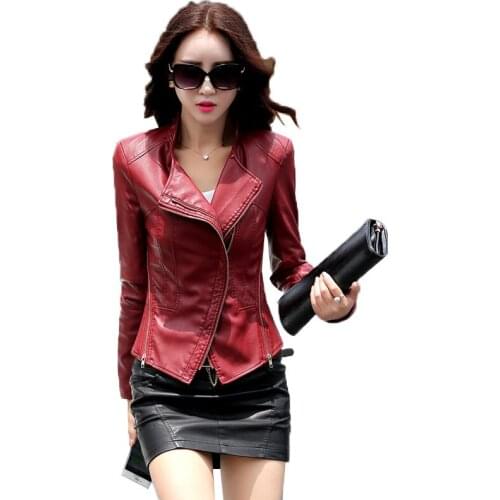 Women Spring Autumn Faux PU Leather Jacket Ladies Temperament Casual Oversized Short Zipper PU Leather Outerwear Woman R773
