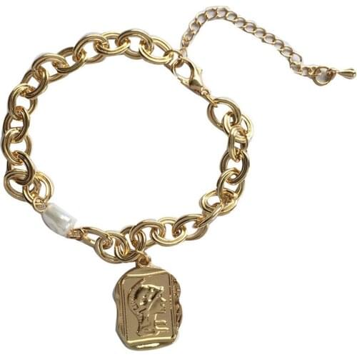 Pearl Chain Bracelet Bangles 2020 New Han Edition COINS as Natural Niche Tide Female Women Metal Hologram Bracelets Geometric