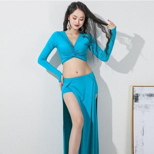 Bellydance Long Sleeve V-neck Sexy Placketing Skirt Belly Dance 2pcs Set for Women/Female,Gypsy Costume Performance Wear ZM331