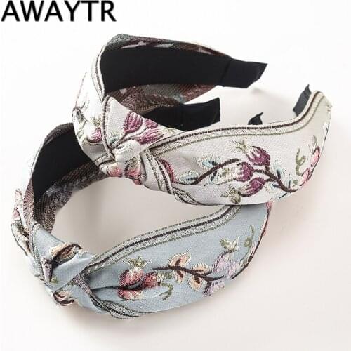 AWAYTR New Retro Knotted Headband For Women Hair Accessories Girls Flower Embroidery Hairbands Hair Hoops Band Headwear Bezel