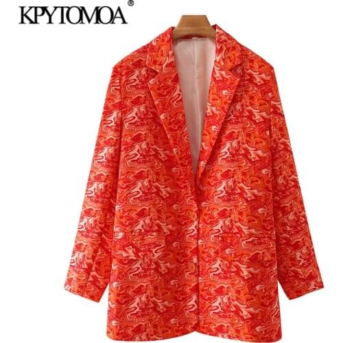 KPYTOMOA Women 2021 Fashion Single Breasted Totem Print Blazer Coat Vintage Long Sleeve Flap Pockets Female Outerwear Chic Veste