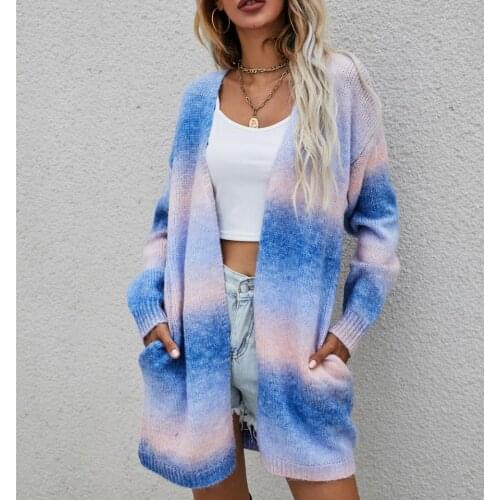 Women Casual Tie-dye Print Knitted Sweater Autumn Winter Long Sleeve Open Front Cardigan Y2K E-Girls Jackets Coat Outerwear