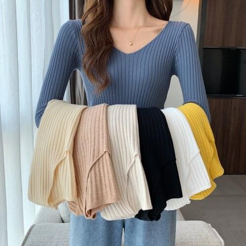 Womens Knitted Pullover Round Collar Pure Color Long Sleeves Slim Tops Wholesale Spring Autumn 2021 New Fashion Lady Clothing