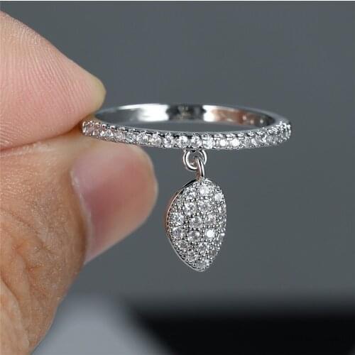 Female Cute Shell Pendant Ring White Zircon Small Round Stone Ring Vintage Gold Silver Color Engagement Rings For Women Wedding