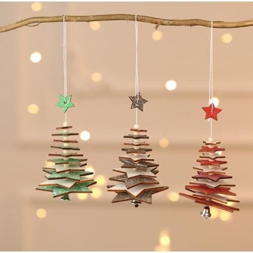 3D Home Christmas Tree Wooden Five-Pointed Star Snowflake Shape Pendant Family Christmas Decoration Navidad new year Ornaments