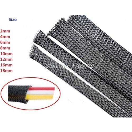 5M Black 2mm-18mm Expandable Braided Cable Sleeving/Auto Wire Harnessing/Sheathing PET