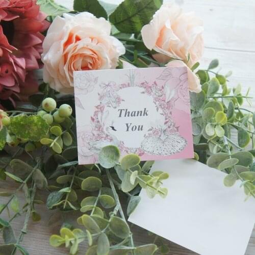 50pcs 10*8cm Card Pink Swan Lake Thank You Card As Wedding Birthday Invitation DIY Decor Party Gift Card Message Card