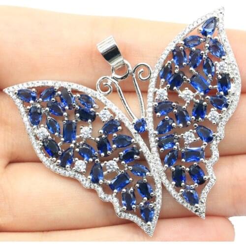 30x16mm Gorgeous Created Rich Blue Violet Tanzanite Womans Wedding Silver Pendant