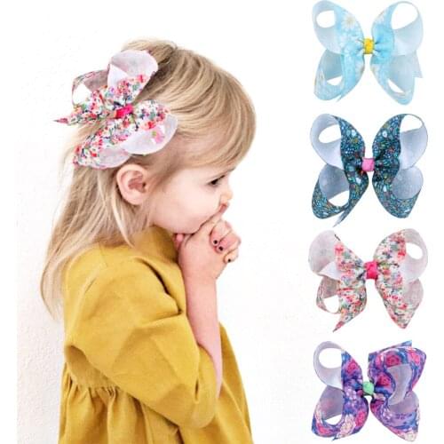 4" Grosgrain Ribbon Printed Hair Bows With Clip Girls Kids Hair Accessories Handmade Boutique Hairpins Barrettes Girls Headress