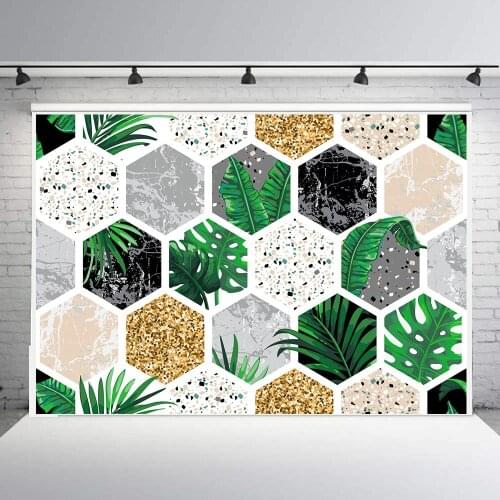 Marble background geometric shapes tropical leaves gold glitter background Photography backdrops wedding party decpration B-835