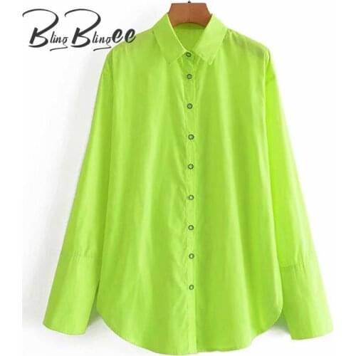 BlingBlingee Neon Green Thin Style Summer Women Loose Shirts 2021 Drop Shoulder Split Cuff Curved Hem Casual Long Blouses Female
