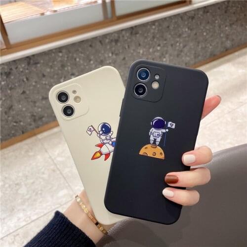 JAMULAR Cute Astronaut Planet Phone Case For iPhone 11 Pro 12 XS MAX 7 XR SE 20 X 8 Plus Soft Liquid Silicone Cover Matte Fundas
