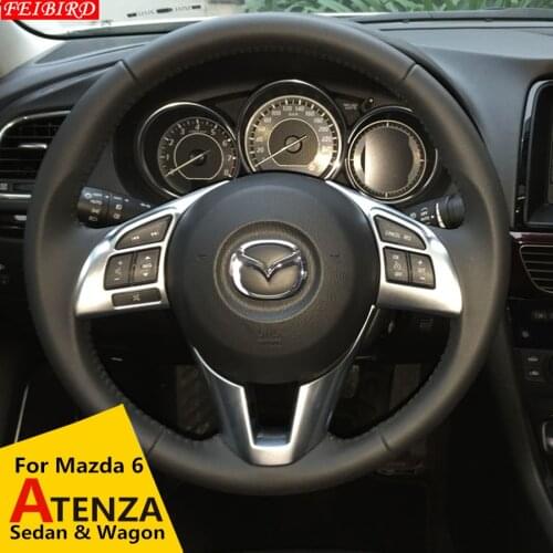 Matte Front Steering Wheel Decoration Frame Molding Cover Kit Trim 2 Piece Accessories For Mazda 6 Sedan & Wagon 2013 2014 2015