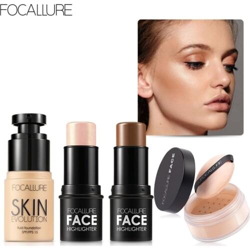 FOCALLURE 4 PCS Makeup Sets Foundation Cream Highlighters Bronzers Face Powder Waterproof Professional Kit Cosmetics For Women