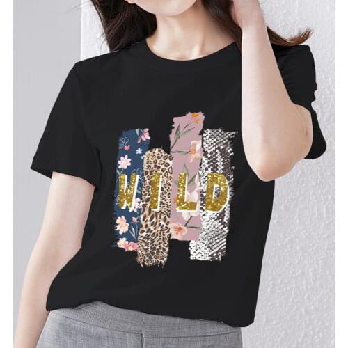 Womans Tshirt Vogue Wild Letter Pattern Series Tee Shirt Office Worker Commute All-match Black O-neck Female Short Sleeve Tops