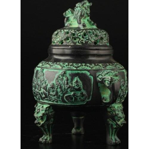 Elaborate Chinese Vintage Collection Old Bronze Lion Buddha statue Incense Burner