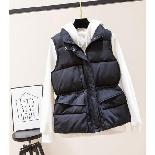Short Vest For Women Winter Cotton Padded Sleeveless Jacket With Zipper Stand Collar Casual Coats Down Female Warm Waistcoat