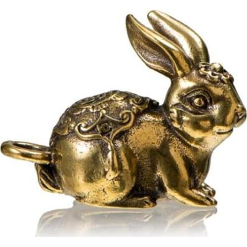 3D Brass Rabbit Casting Animal Figurine Retro Style Metal Sculpture Home Office Room Desktop Decoration Collect Ornaments Gift