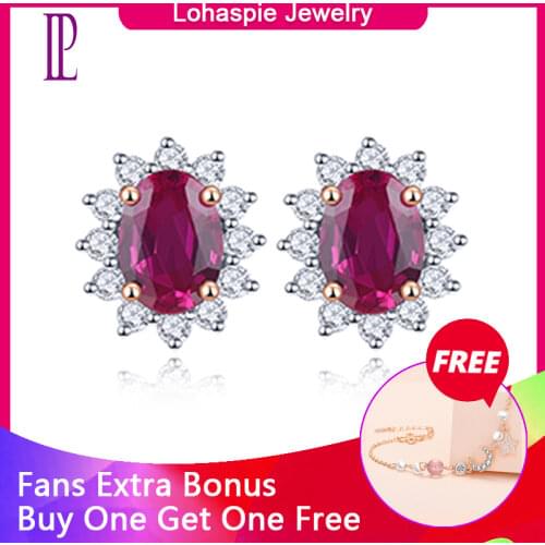 LP Natural No Heated Ruby & Diamonds Stud Earring 14 K Rose Real Gold Earrings Sunflower Shape Fine Jewelry for New Years Gift