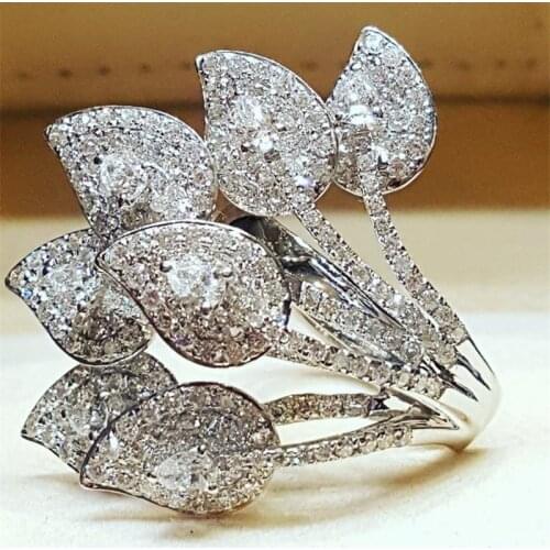 Fashion Wedding Promise Rings For Women Jewelry Full Rhinestone Leaf Ring Female Flower Crystal Vintage Ring Ladies Party Rings