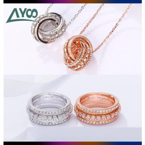 SWA Fashion Jewelry Original 1:1 Charm Double Circle Interlocking Transfer Lucky Pendant Necklace Romantic Gift For Women