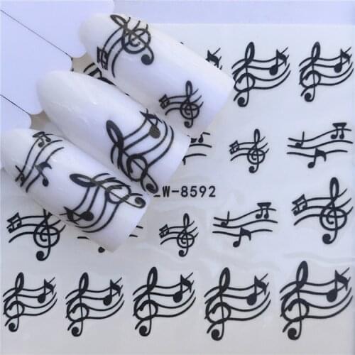 Nail Art Sticker Water Decals Music Note Line Nails Stickers Slider design Decoration Accessories Manicure Foil Wraps Pegatinas