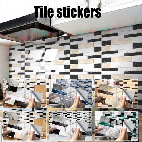 3D Tile Backsplash Stickers Waterproof Self-Adhesive Peel Creative Home Beautification Designed for Kitchen Bathroom TH
