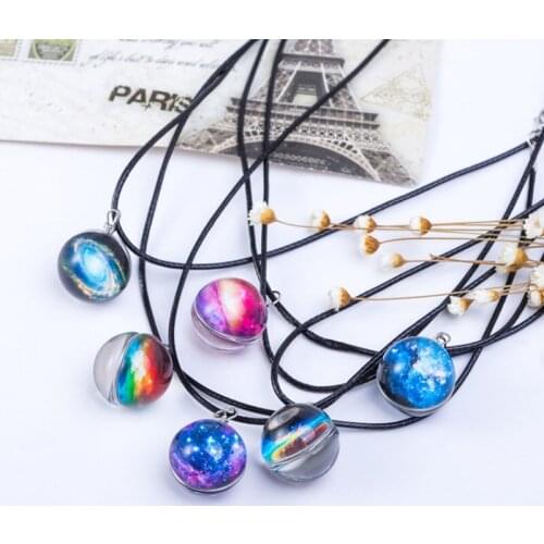 2021 New Glass Ball Choker Pendant Necklace For Women Men Luminous Universe Planet Statement Necklace Glow In Dark Jewelry Gifts