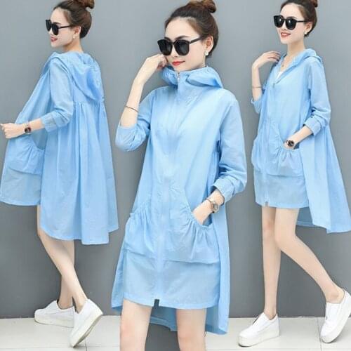 New Womens Plus Size Hooded Sun Protection Clothing Summer Korean Loose Sun Protection Clothing Womens UV Protection Thin Coat