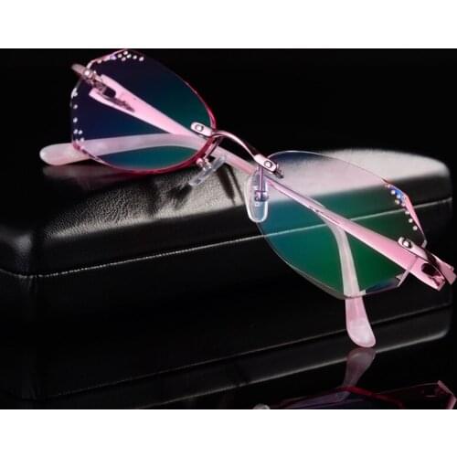 Rimless glasses, diamond trimming glasses fashion woman beautiful temperament prescription glasses myopia hyperopia 39