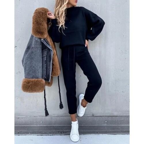 Autumn Two Piece Set Tracksuit Women Velvet Plus Oversize Sweatshirts Casual Femme Suits Tops Pant