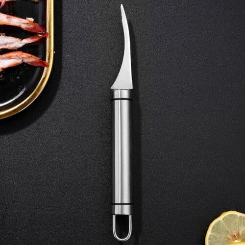 Stainless Steel Shrimp Opener Kitchen Manual Seafood Aquatic Food Stripper Tool Crayfish Line Remove Fork Knife Shrimp Peeler