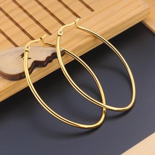 Punk Trendy Stainless Steel Large Hoop Earrings Oval Circle Geometric Round Earrings For Women Ladies Fashion Jewelry Wholesale