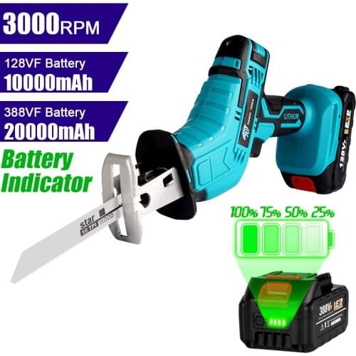 18V Cordless Reciprocating Saw,With Battery Capacity Indicator,For Makita 18V Battery,Portable Replacement Electric Saw EU plug