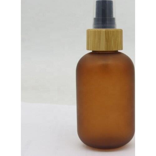 60ml 120ml 250ml 500ml Frosted Amber Plastic PET Bottle with Bamboo Lid Shampo Bottle plastic spray bottle