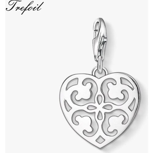 Arabesque Heart Charms Pendant,Fashion Jewelry 925 Sterling Silver Romantic Gift For Women Girls Fit Bracelet Necklace Bag 2018