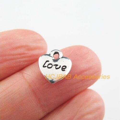 30Pcs New Heart Charms Tibetan Silver Color Love Words Pendants 10x11mm